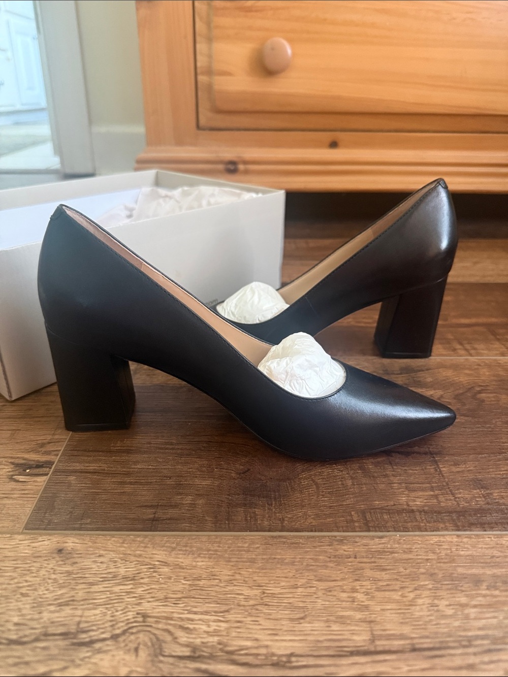 Marc Fisher Classic Black Leather Block Heel Pumps - Women's wedge heel 7.5M